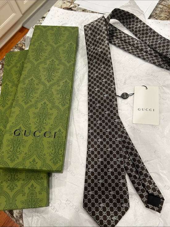Gucci Other - Gucci Brown and White GG Monogram Silk Tie